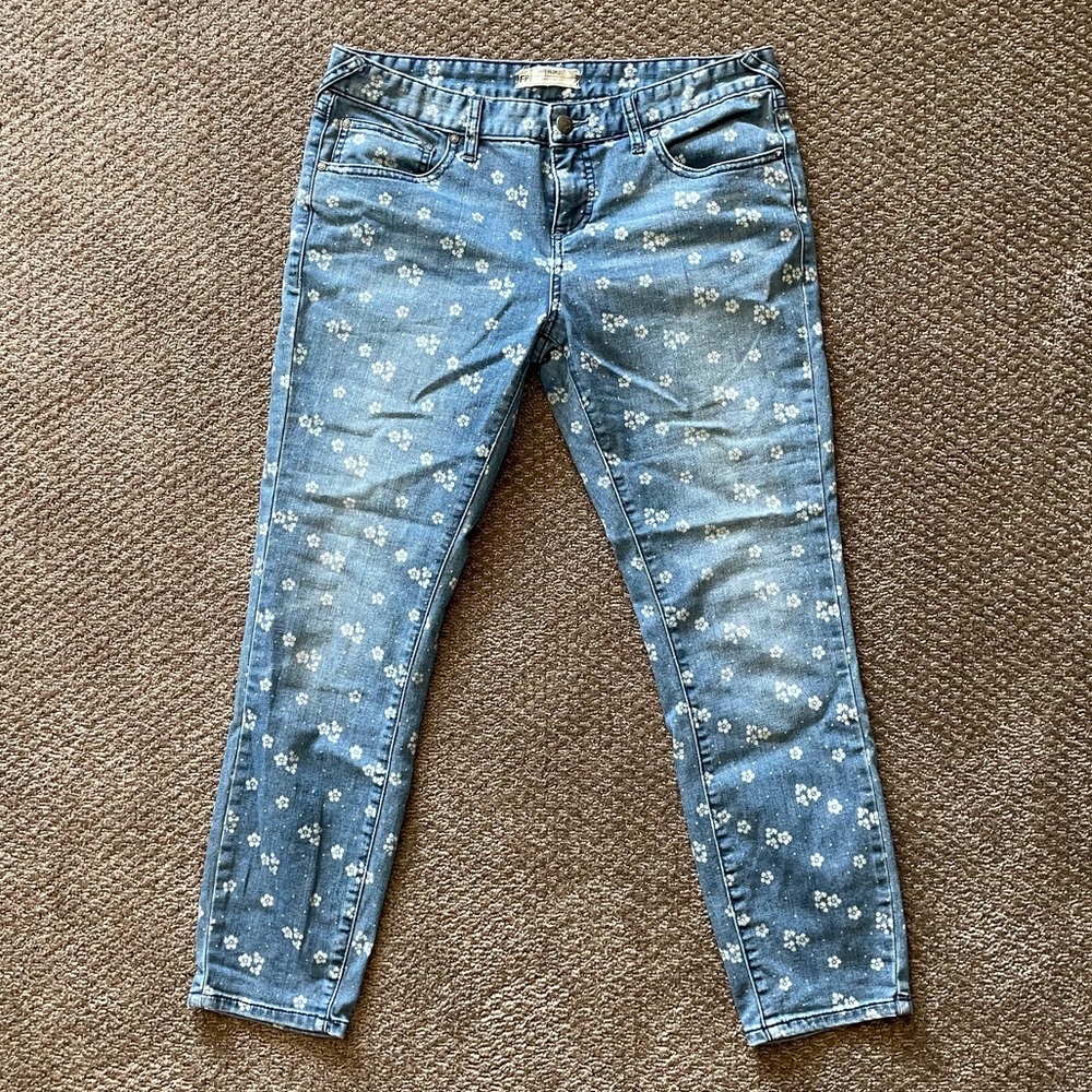 Free People Ankle Length Floral Denim